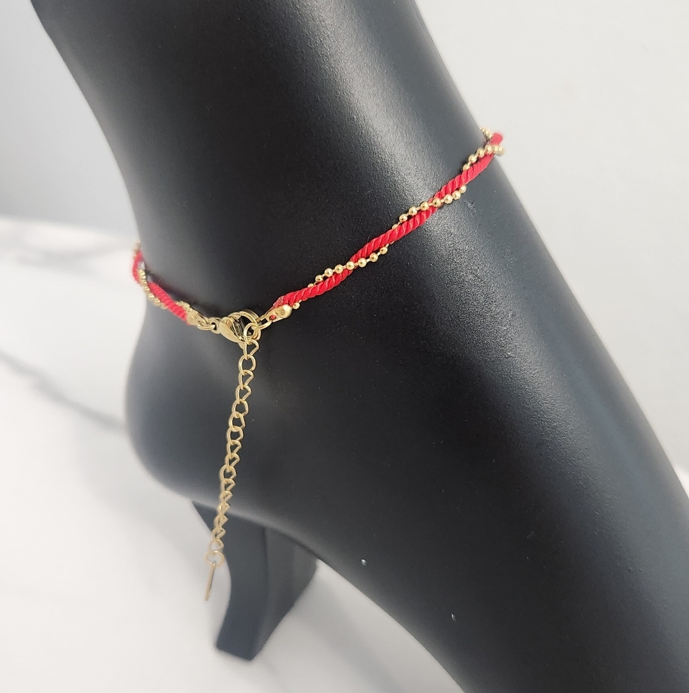 Red Cord Gold Bead Twisted Anklet Lucky Protection Jewelry - Picture 9 of 13